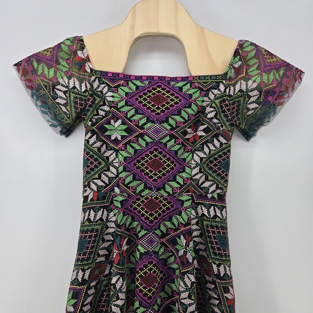 Alex Marie Dress Women 2 Midi A-Line Fairy Whimsigoth Embroidered Colorful Sheer - Picture 3 of 12